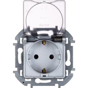 Розетка 1-м СП Inspiria 16А IP44 250В 2P+E защ. шторки с крышкой немецк. стандарт механизм алюм. Leg Розетка 1-м СП Inspiria 16А IP44 250В 2P+E защ. шторки с крышкой немецк. стандарт механизм алюм. Leg